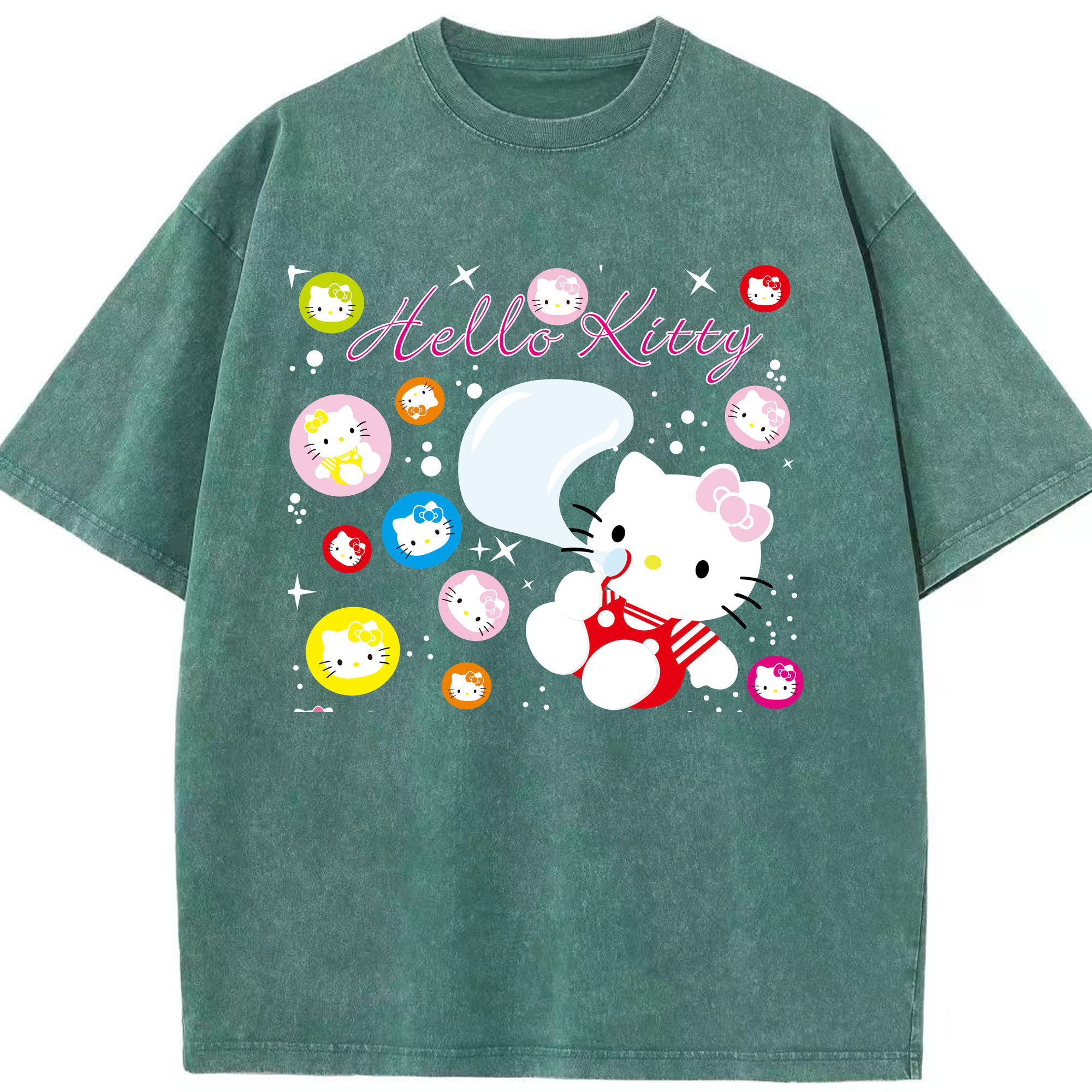 （画像用） Hello Kitty ハローキティ 綿100% ヴィンテージ風 半袖Tシャツ（フロントプリント）